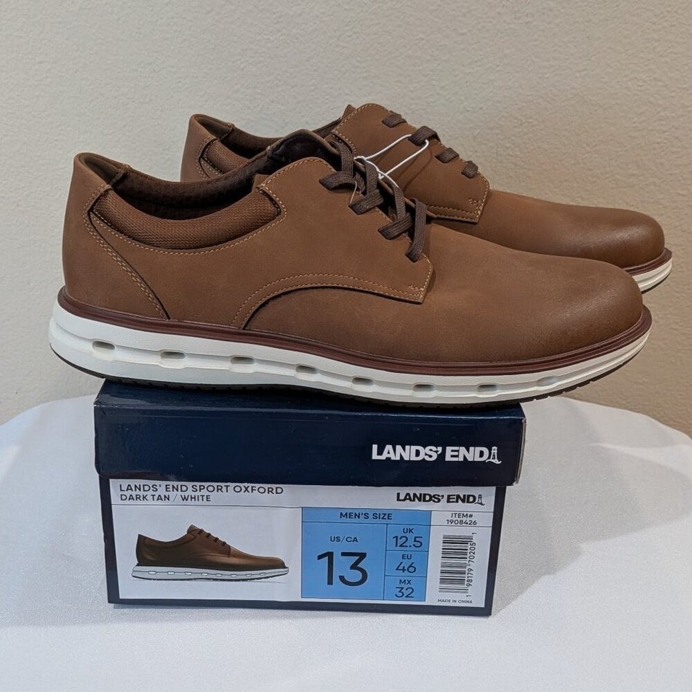 New Lands' End Men's Sport Oxford Casual Shoes Brown Size 13